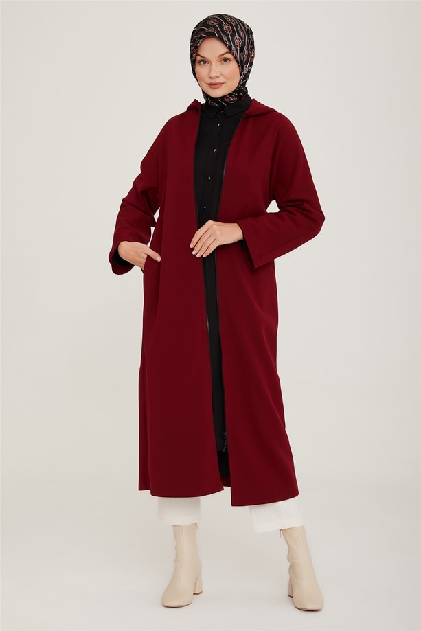 Armine Kapişonlu Örme Giy Çık 22K5905 Bordo