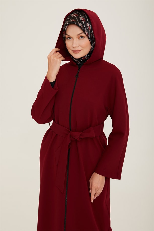 Armine Kapişonlu Örme Giy Çık 22K5905 Bordo