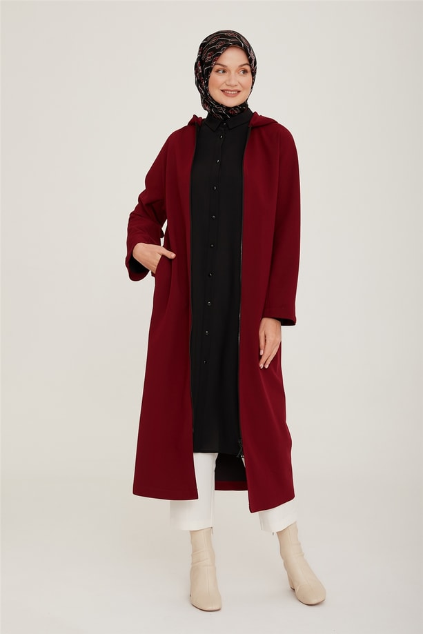 Armine Kapişonlu Örme Giy Çık 22K5905 Bordo