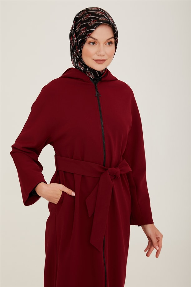 Armine Kapişonlu Örme Giy Çık 22K5905 Bordo