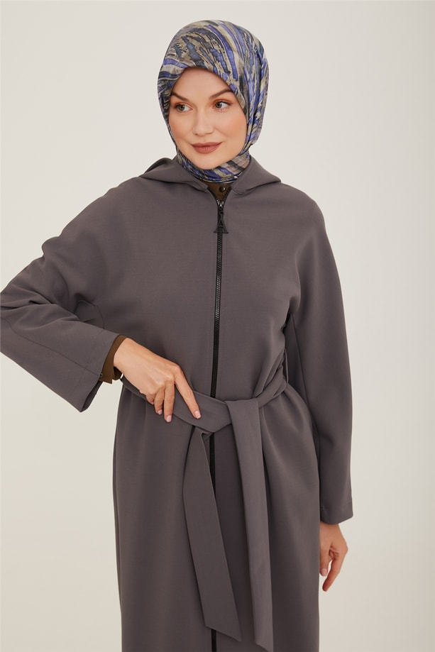 Armine Kapişonlu Örme Giy Çık 22K5905 Gri