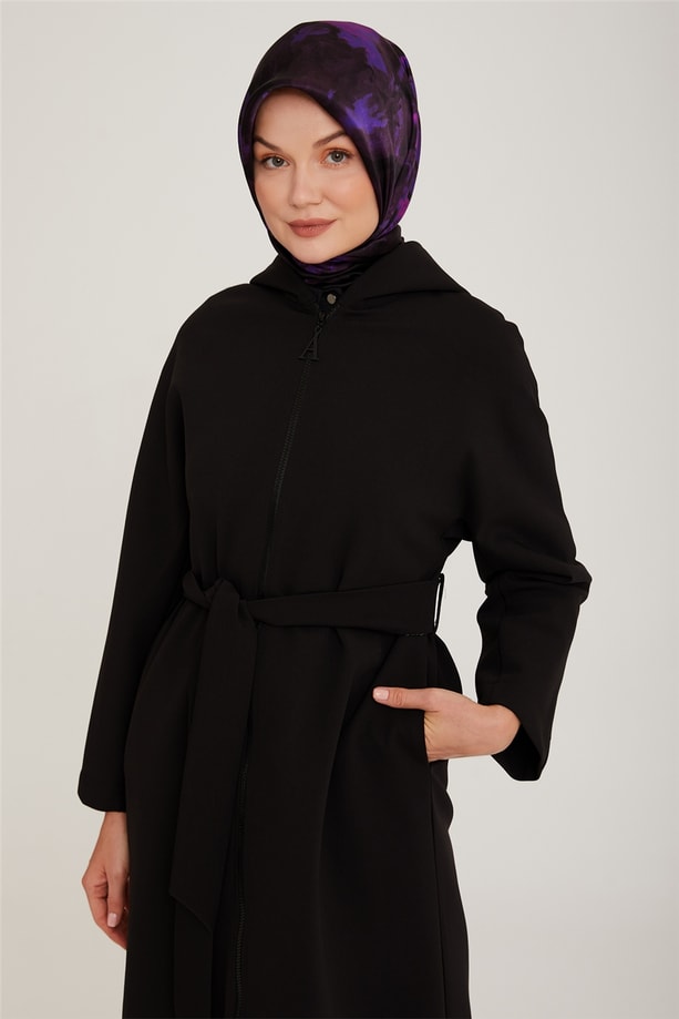 Armine Kapişonlu Örme Giy Çık 22K5905 Siyah