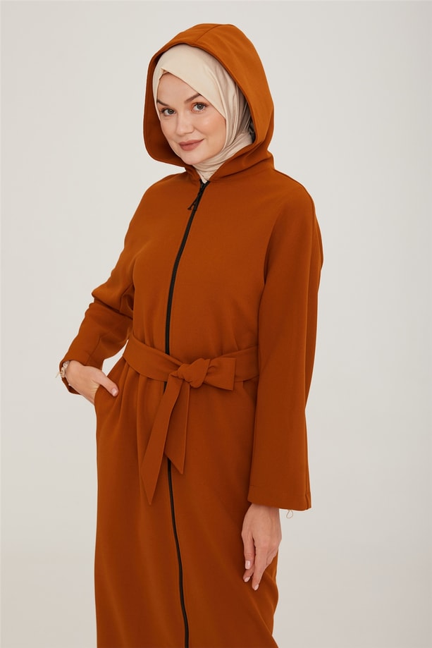 Armine Kapişonlu Örme Giy Çık 22K5905 Taba