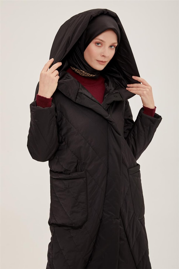 Armine Kapitoneli Ve Cepli Manto 22K5909 Siyah