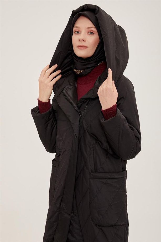 Armine Kapitoneli Ve Cepli Manto 22K5909 Siyah