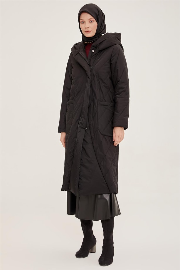 Armine Kapitoneli Ve Cepli Manto 22K5909 Siyah