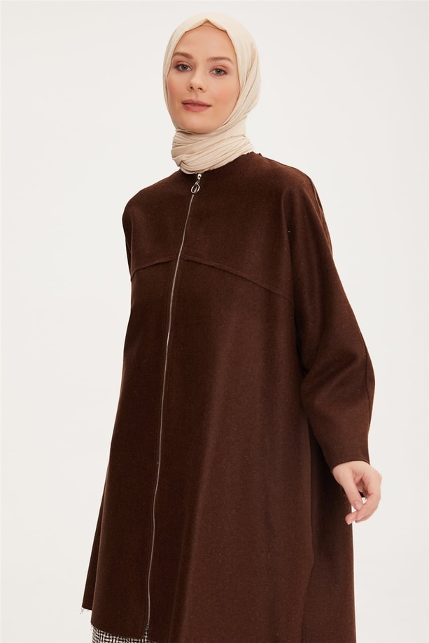 Armine Asimetrik Ve Oversize Fermuarlı Hırka 22K5915 Kahverengi