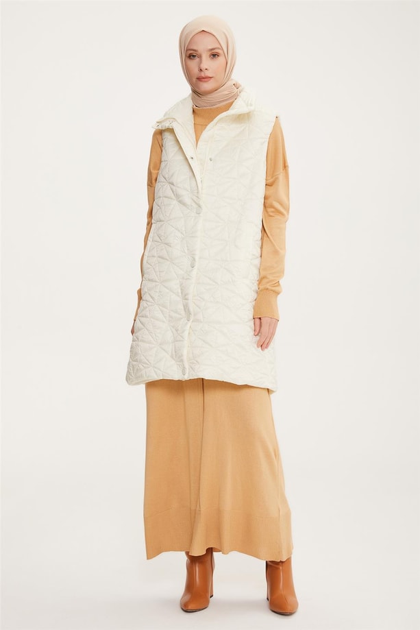 Armine Kapitone Yelek 22KD6307 Ekru