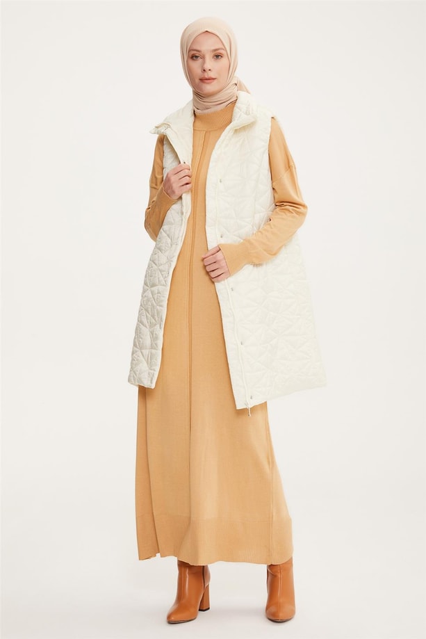 Armine Kapitone Yelek 22KD6307 Ekru