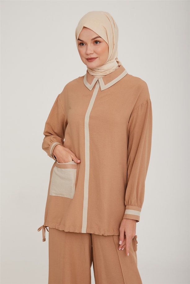 Armine Fıfır Detaylı Ucu Büzülebilir Yumuşak Takım 22K6424 Camel
