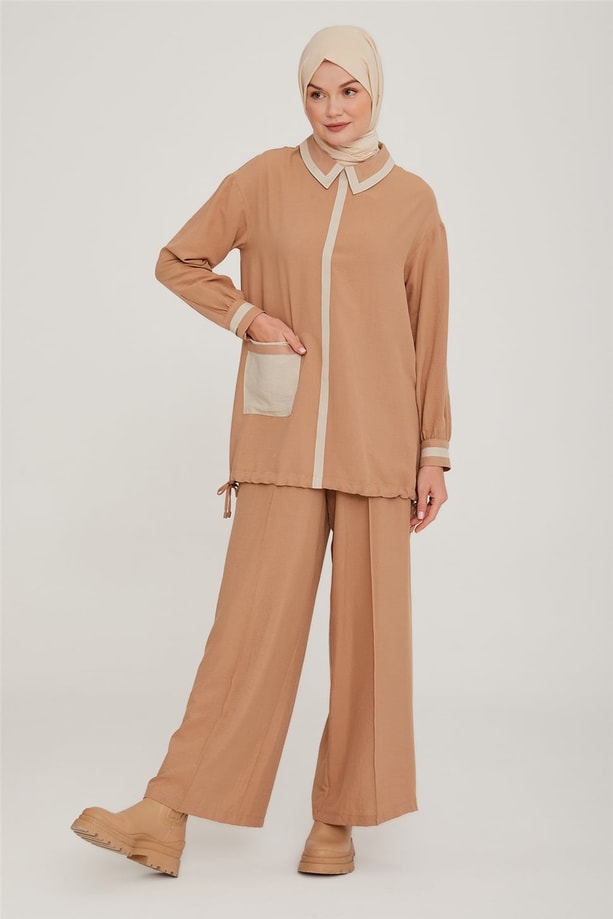 Armine Fıfır Detaylı Ucu Büzülebilir Yumuşak Takım 22K6424 Camel