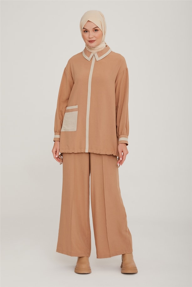 Armine Fıfır Detaylı Ucu Büzülebilir Yumuşak Takım 22K6424 Camel