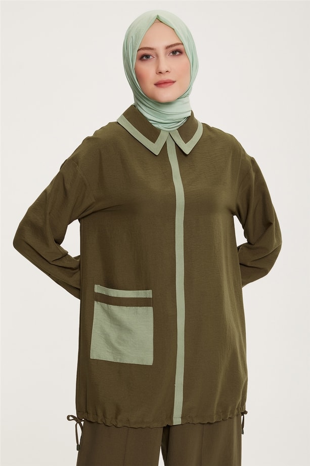Armine Fıfır Detaylı Ucu Büzülebilir Yumuşak Takım 22K6424 Haki