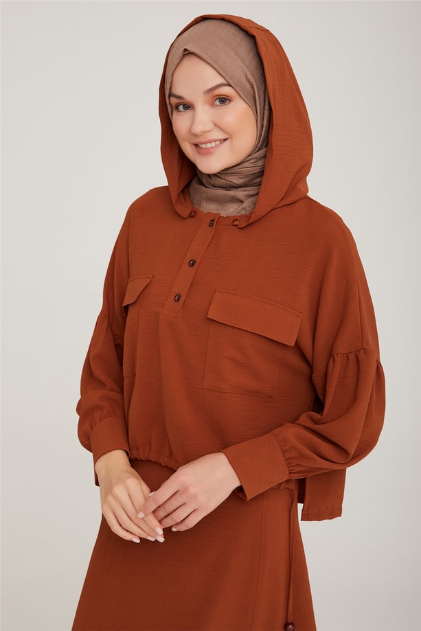 Armine Demonte Kapişonlu Etekli Takım 22K6427 Toprak