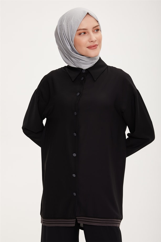 Armine Çizgili Ribanalı Takım 22K6503 Siyah