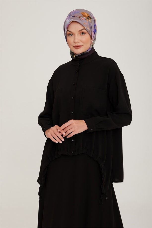 Armine Asimetrik Büzgülü Eteklı Takım 22K6506 Siyah