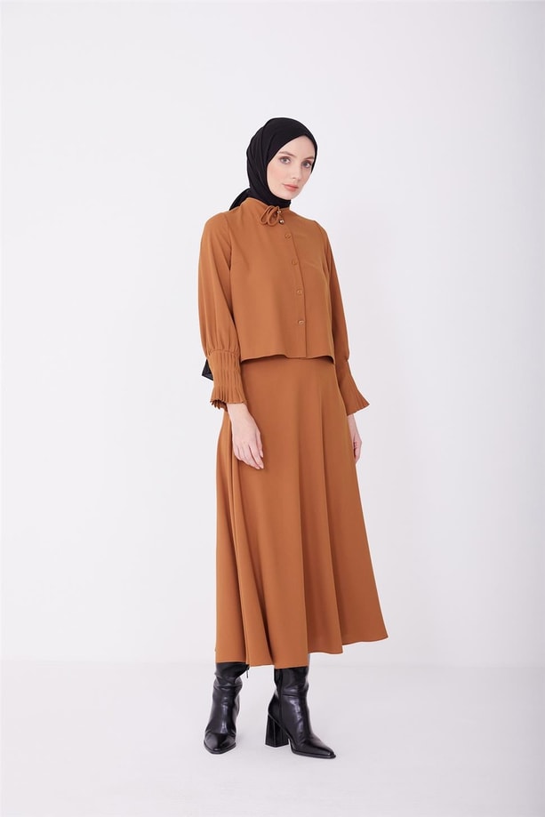 Armine Kolu Pileli Etekli Takım 22K6536 Çikolata