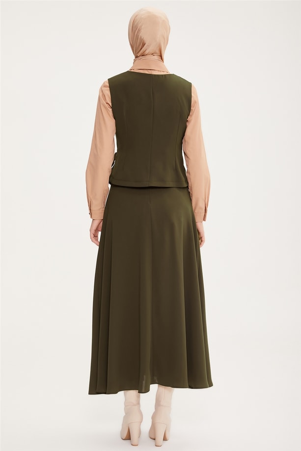 Armine Yeleği Kuşgözlü Etekli Takım 22K6537 Haki