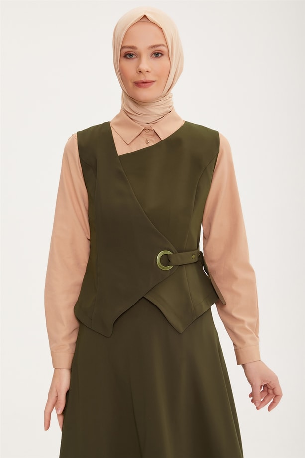 Armine Yeleği Kuşgözlü Etekli Takım 22K6537 Haki