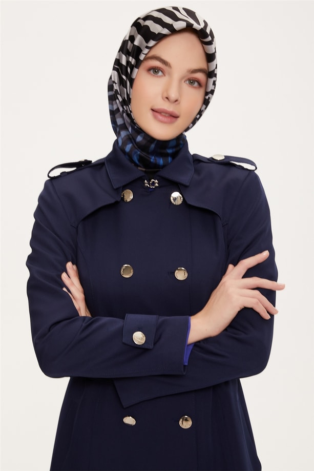 Armine Çift Düğmeli Kap 22K7263 Lacivert