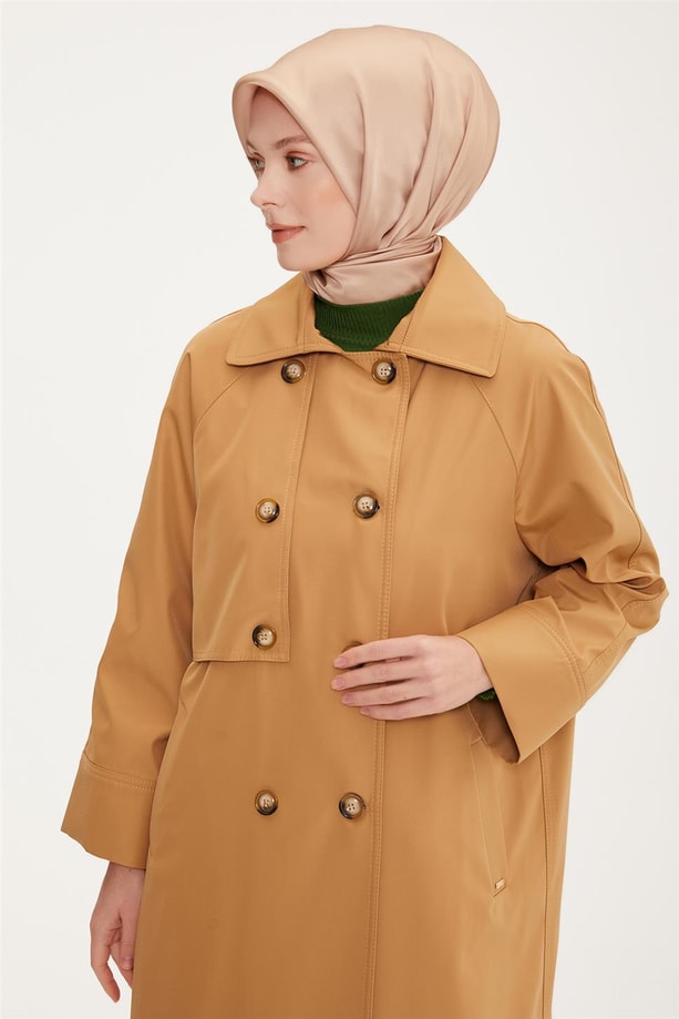 Armine Reglan Kollu Rüzgarlıklı Trençkot 22K7701 Camel