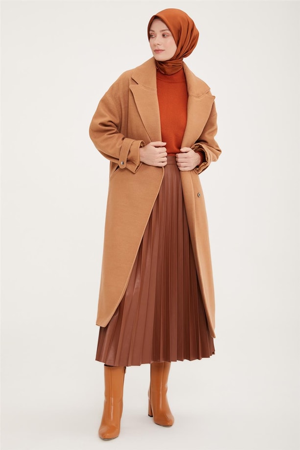 Armine Kruvaze Kaplama Fleto Cepli Kaban 22K7804 Camel