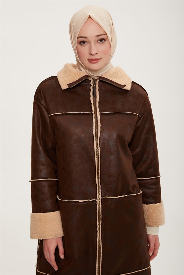 Armine İçi Kürklü Kaban 22K7813 Kahverengi