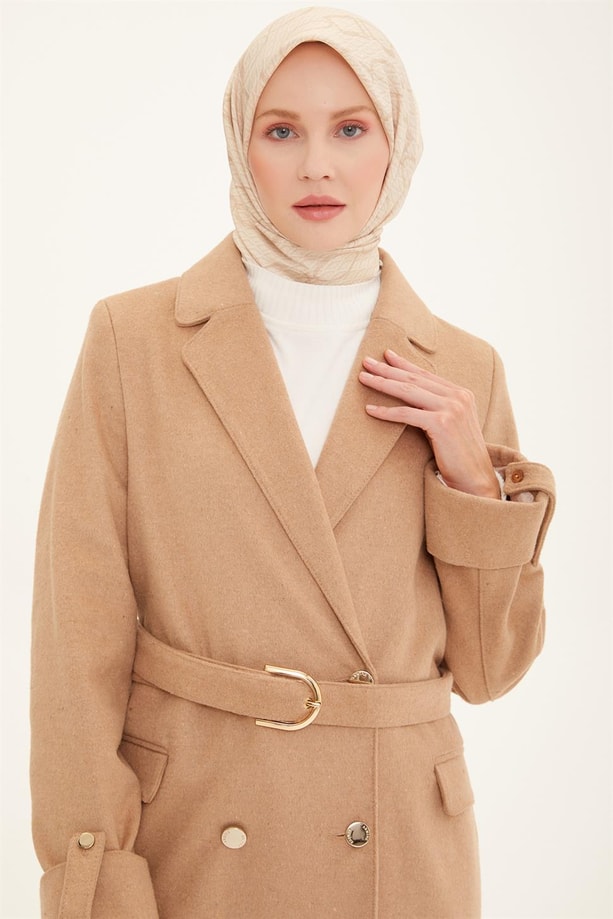 Armine Yanları Cepli Kruvaze Kaban 22K7817 Camel