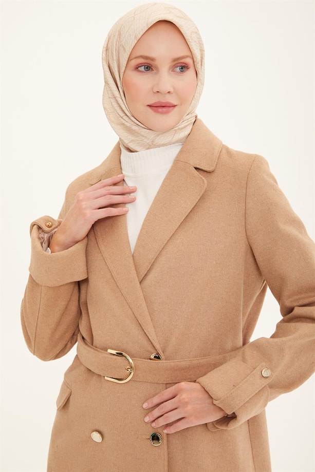 Armine Yanları Cepli Kruvaze Kaban 22K7817 Camel