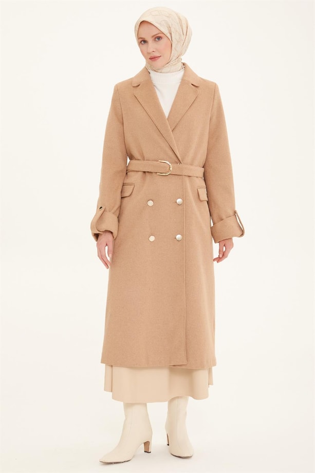 Armine Yanları Cepli Kruvaze Kaban 22K7817 Camel