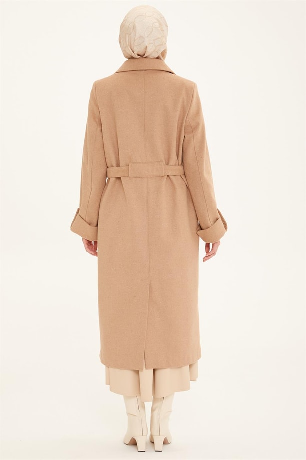 Armine Yanları Cepli Kruvaze Kaban 22K7817 Camel