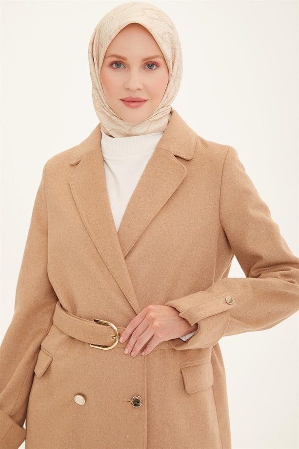 Armine Yanları Cepli Kruvaze Kaban 22K7817 Camel
