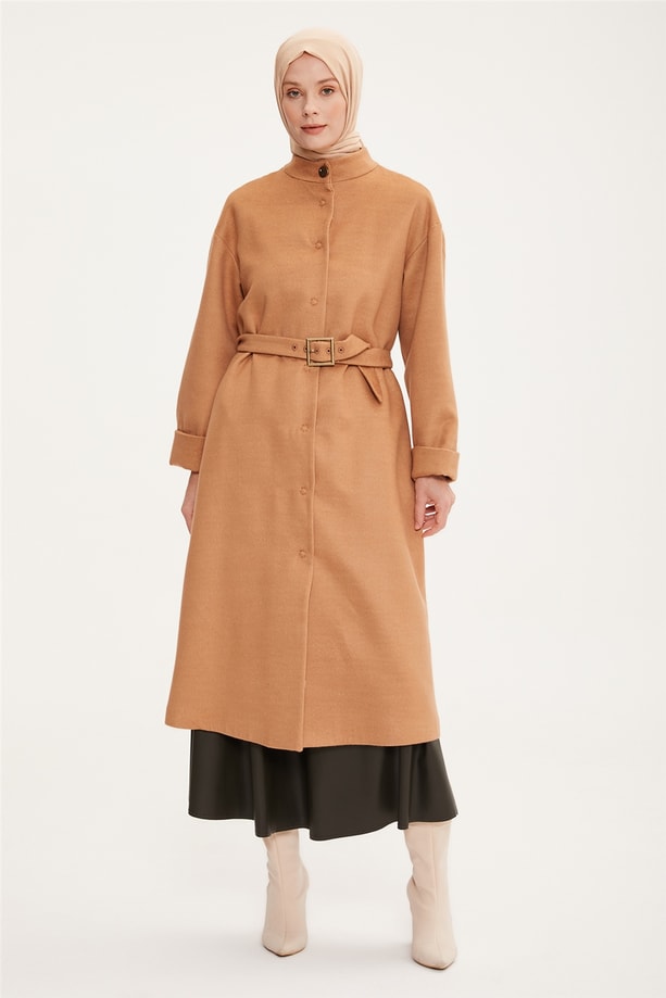 Armine Arma Detaylı Kaşe Kaban 22K7819 Camel
