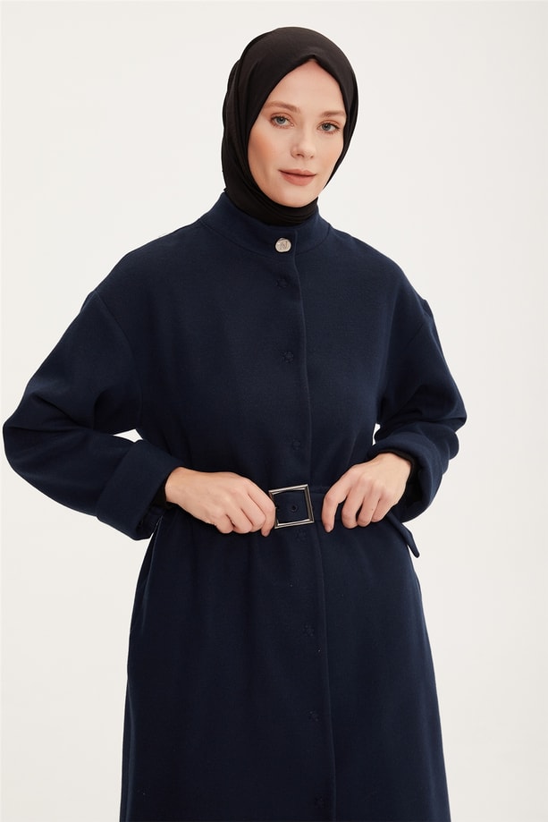 Armine Arma Detaylı Kaşe Kaban 22K7819 Lacivert
