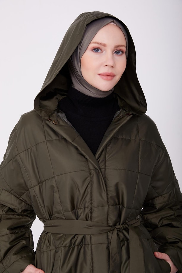 Armine Seyyar Kapişonlu Kaban 22K7821 Haki