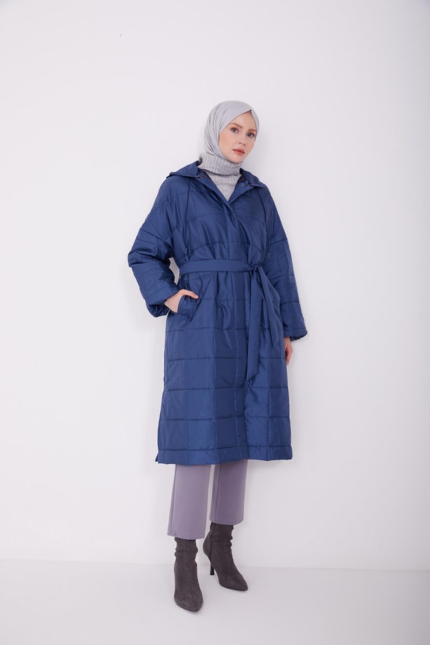 Armine Seyyar Kapişonlu Kaban 22K7821 Lacivert