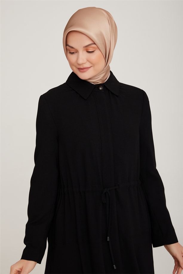 Armine Büzgülü Tam Boy Pardesü 22K8110 Siyah