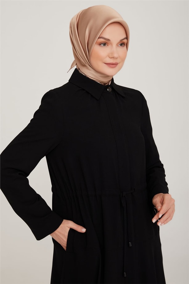 Armine Büzgülü Tam Boy Pardesü 22K8110 Siyah