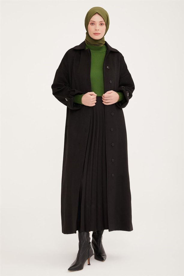 Armine Oversize Double Kol Yırtmaçlı Manto 22K8212 Siyah