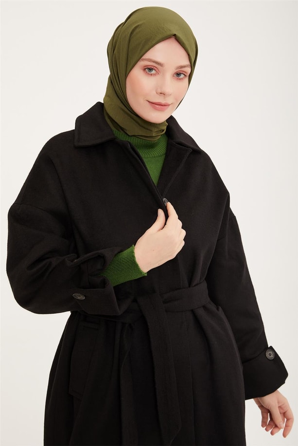Armine Oversize Double Kol Yırtmaçlı Manto 22K8212 Siyah