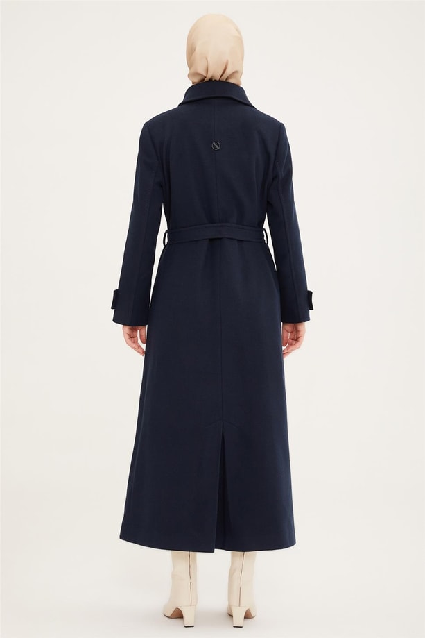 Armine Yaka Kruvazeli Tam Boy Manto 22K8213 Lacivert