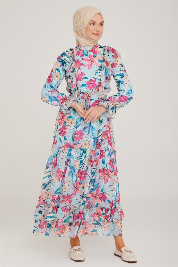 Armine Elbise 22K9411 Gri Mavi