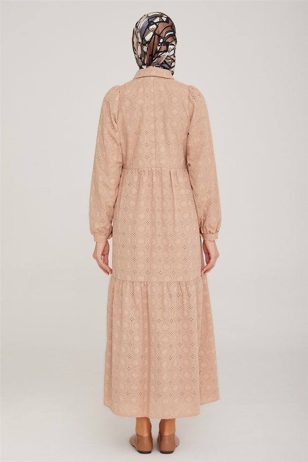 Armine Brode Beyaz Elbise 22K9451 Camel
