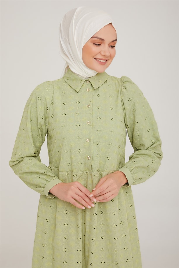 Armine Brode Beyaz Elbise 22K9451 Çağla
