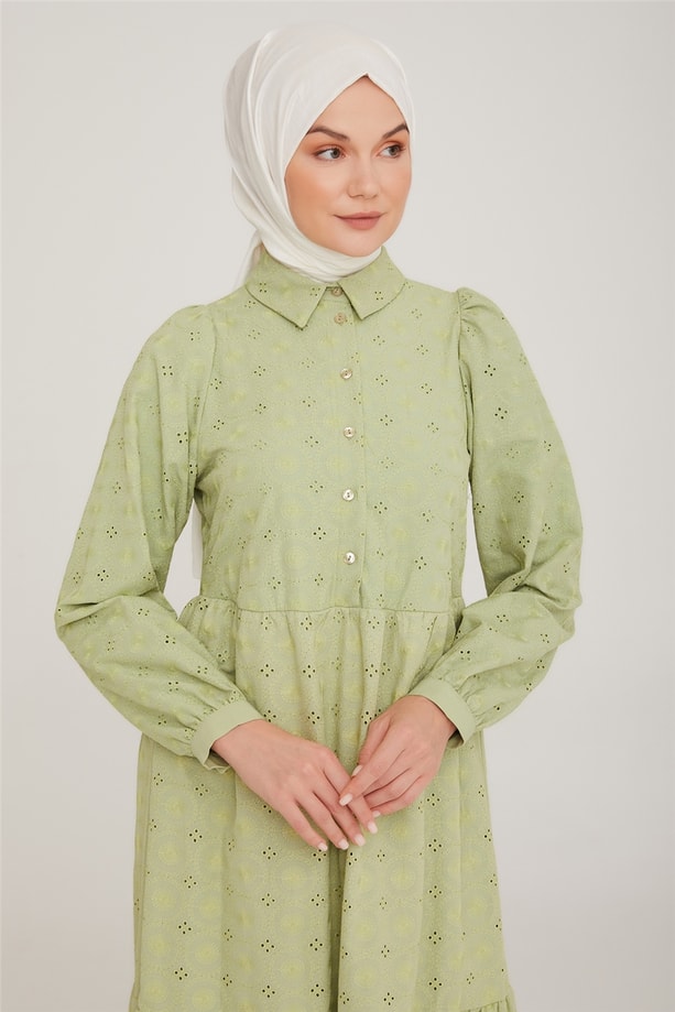 Armine Brode Beyaz Elbise 22K9451 Çağla
