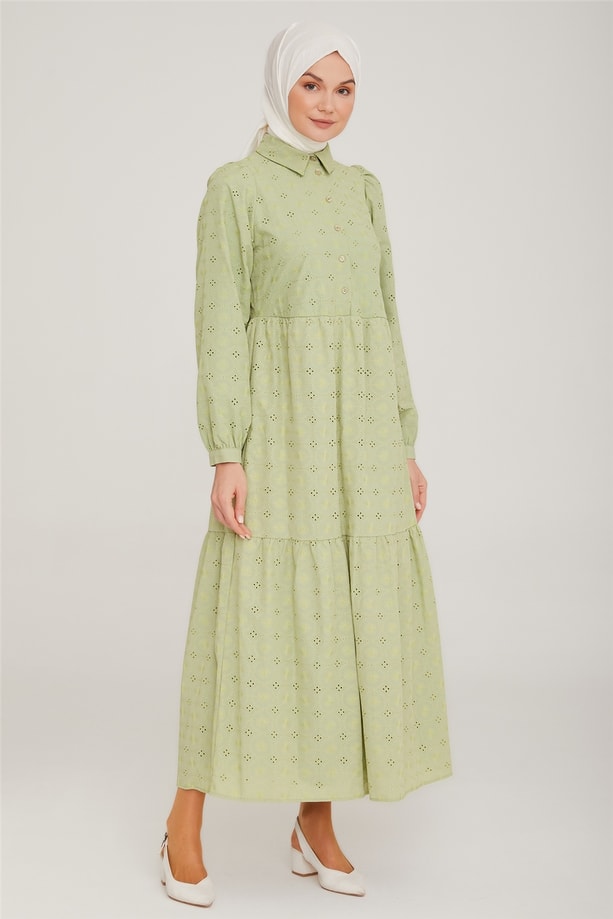 Armine Brode Beyaz Elbise 22K9451 Çağla