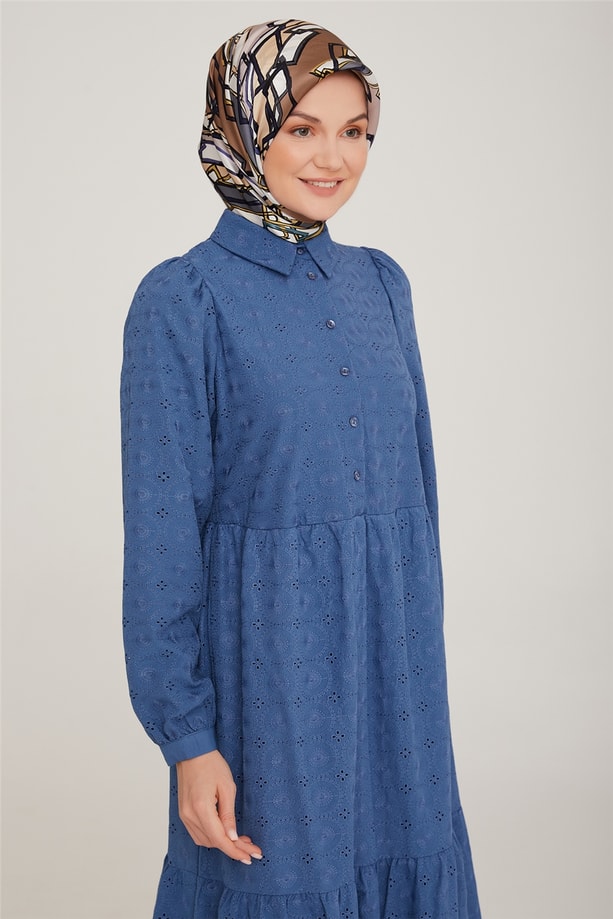 Armine Brode Beyaz Elbise 22K9451 İndigo
