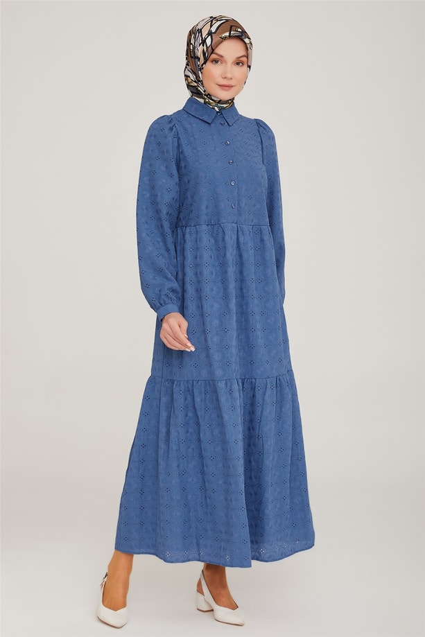 Armine Brode Beyaz Elbise 22K9451 İndigo
