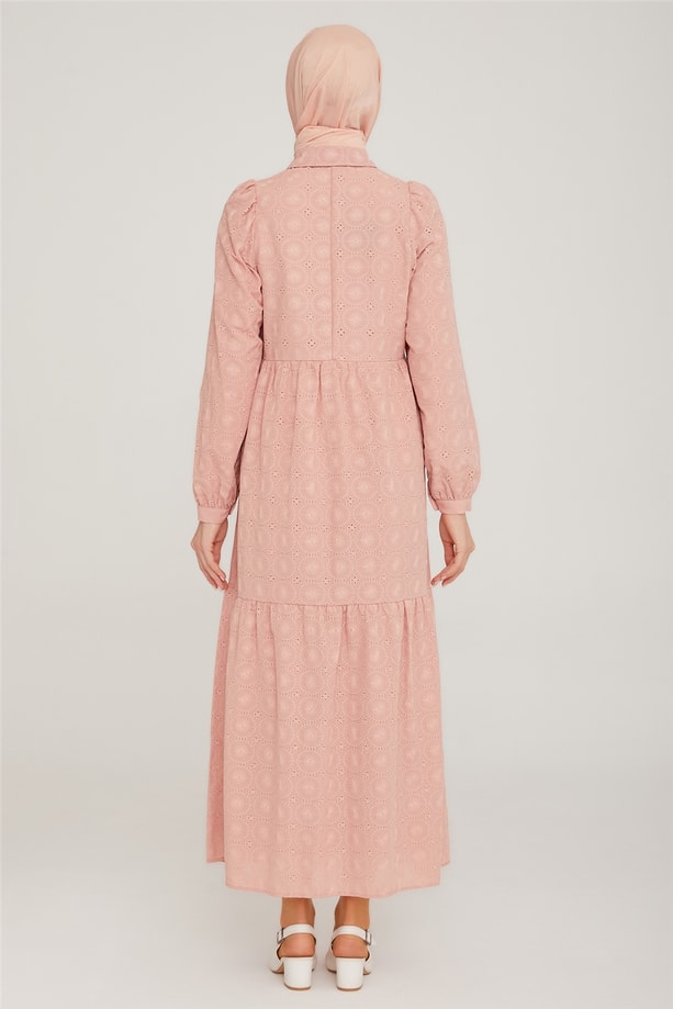 Armine Brode Beyaz Elbise 22K9451 Pudra