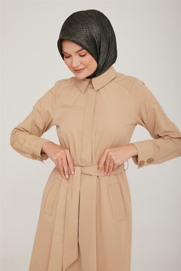 Armine Reglan Kollu Beli Kemer Detaylı Elbise 22K9510 Bej